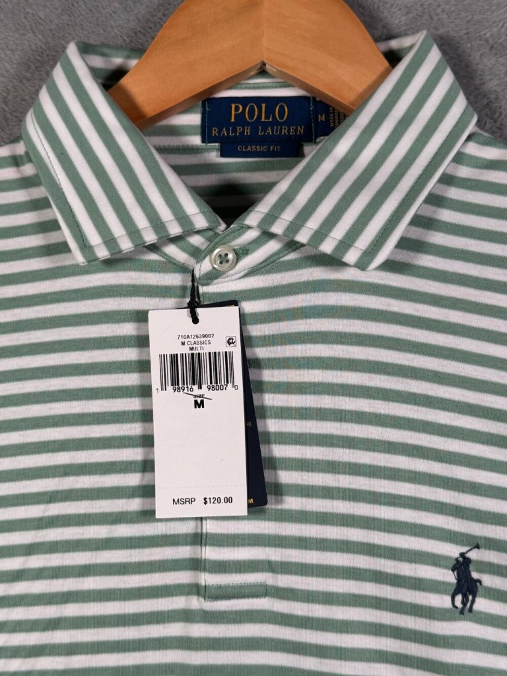 Polo Ralph Lauren Shirt Mens M Green Striped Classic Fit Short Sleeve Soft $120